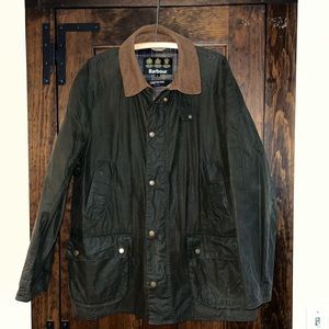 lightweight 4oz waxed barbour coat jacket mens Large in olive green